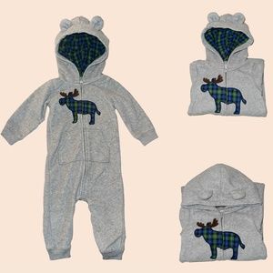 Carter's | 12M | One Piece Moose Fleece Zip‎ Up